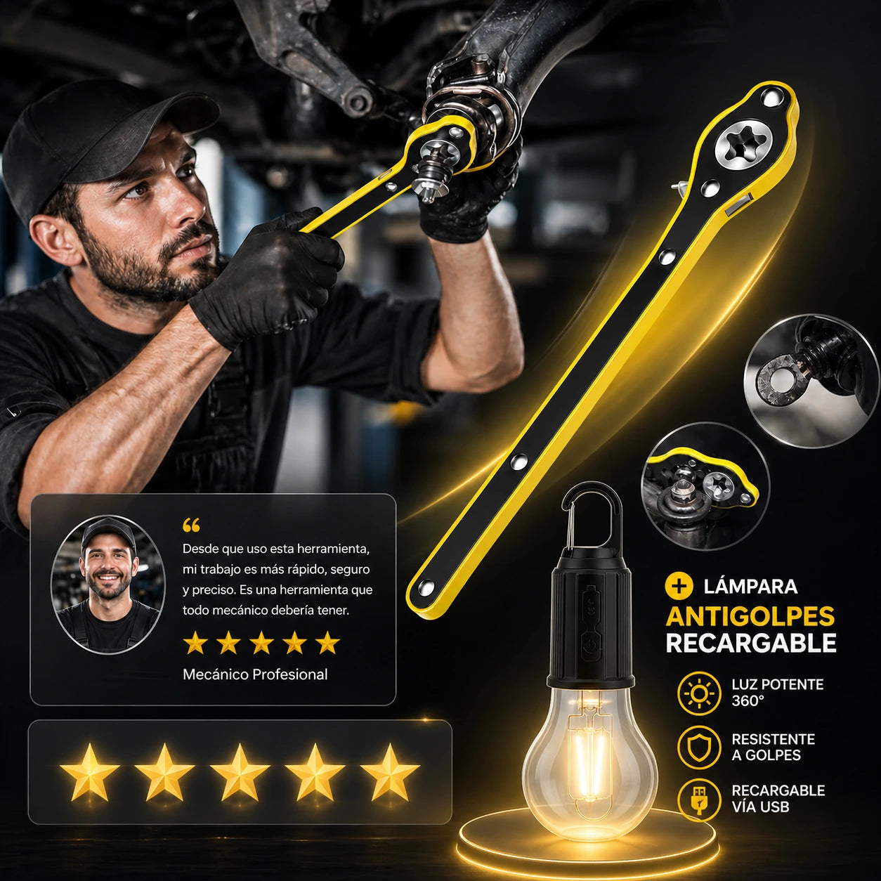 Kit Llave Rache + Linterna LED Antigolpes — El Combo Definitivo para la Carretera