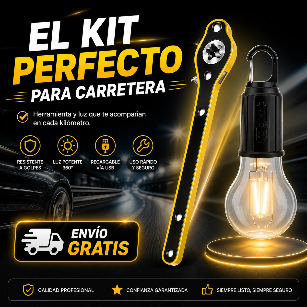 Kit Llave Rache + Linterna LED Antigolpes — El Combo Definitivo para la Carretera